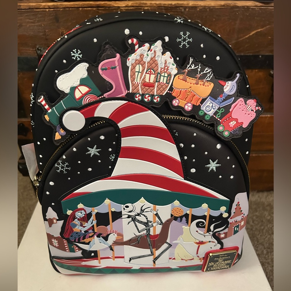 Loungefly Disney Night Before Christmas Night Town Carousel Mini Backpack - NWT